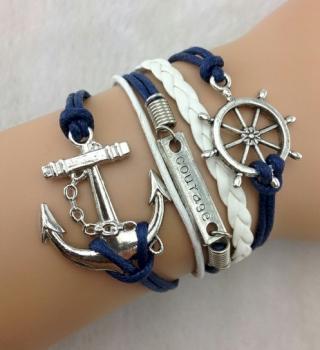 Bracelet Handmade Infinity Navy Cord Courage Anchor Ship Wheel Silver.jpg