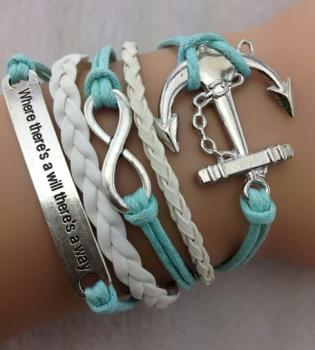 Bracelet Handmade Infinity Teal Cord If Theres A Will Theres A Way Anchor Silver.jpg