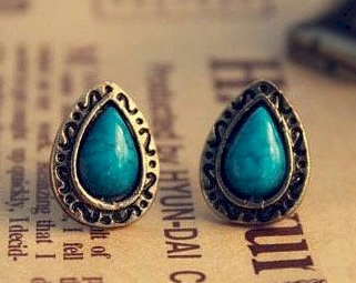 earring Retro stud ,blue turquoise water droplets female earrings,.jpg